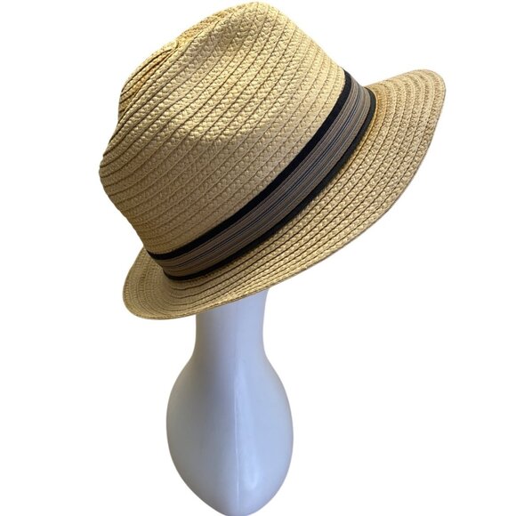 Mens Dorfman Pacific Co. Straw Fedora Hat With Black & Beige Striped Band - Picture 2 of 12